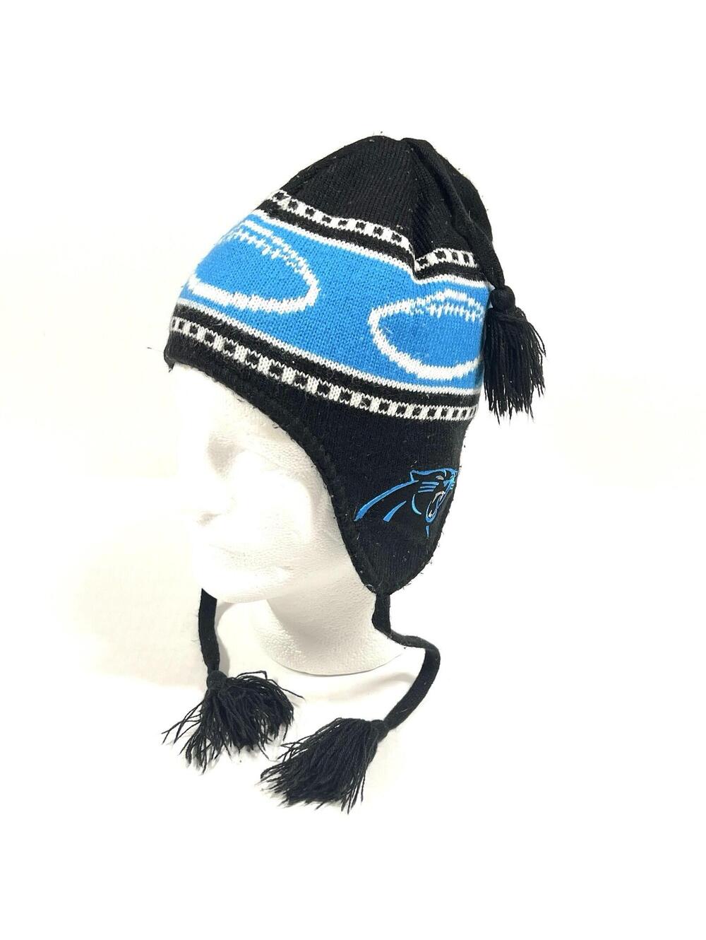 Carolina Panthers Beanie Winter Hat Ear Covers Tassels Football Logos